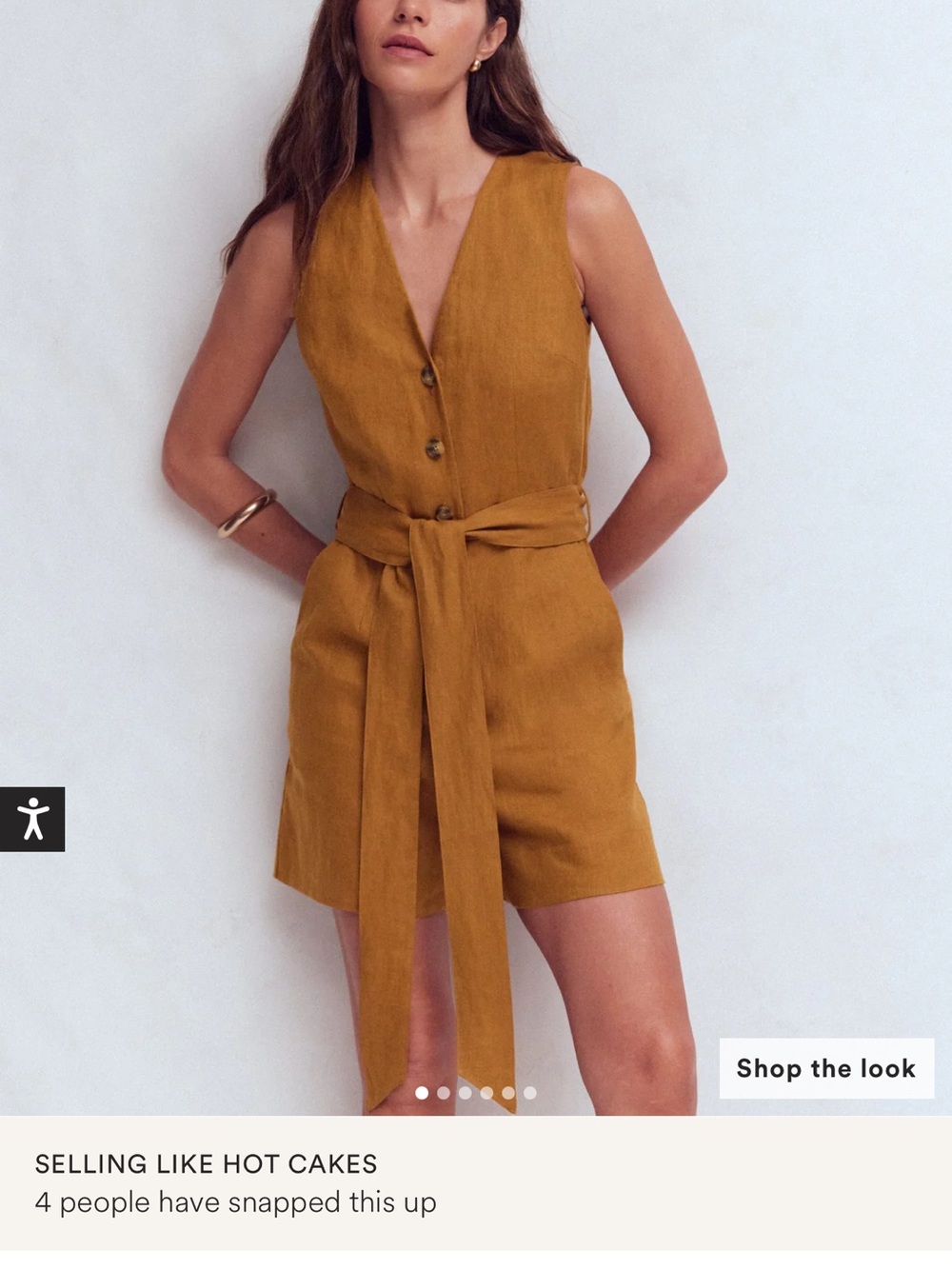 Boden Sleeveless Button-Front Romper in Camel Brown